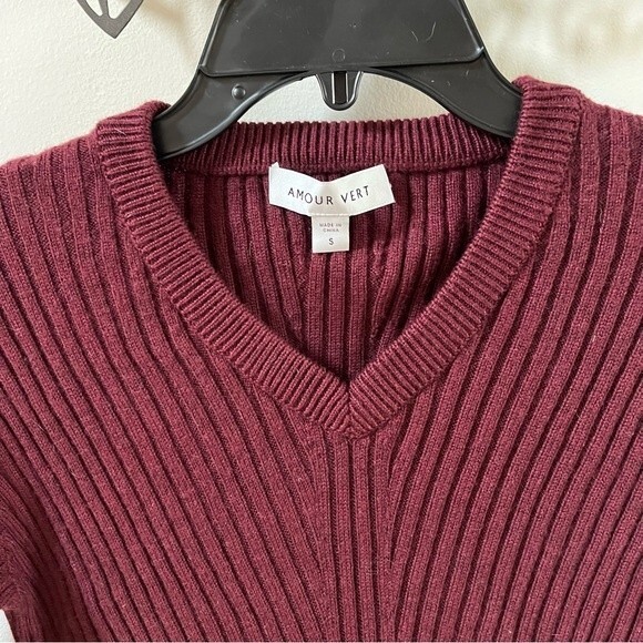 AMOUR VERT Mila Wool Ribbed Sweater Dress in Plum S - Picture 8 of 12